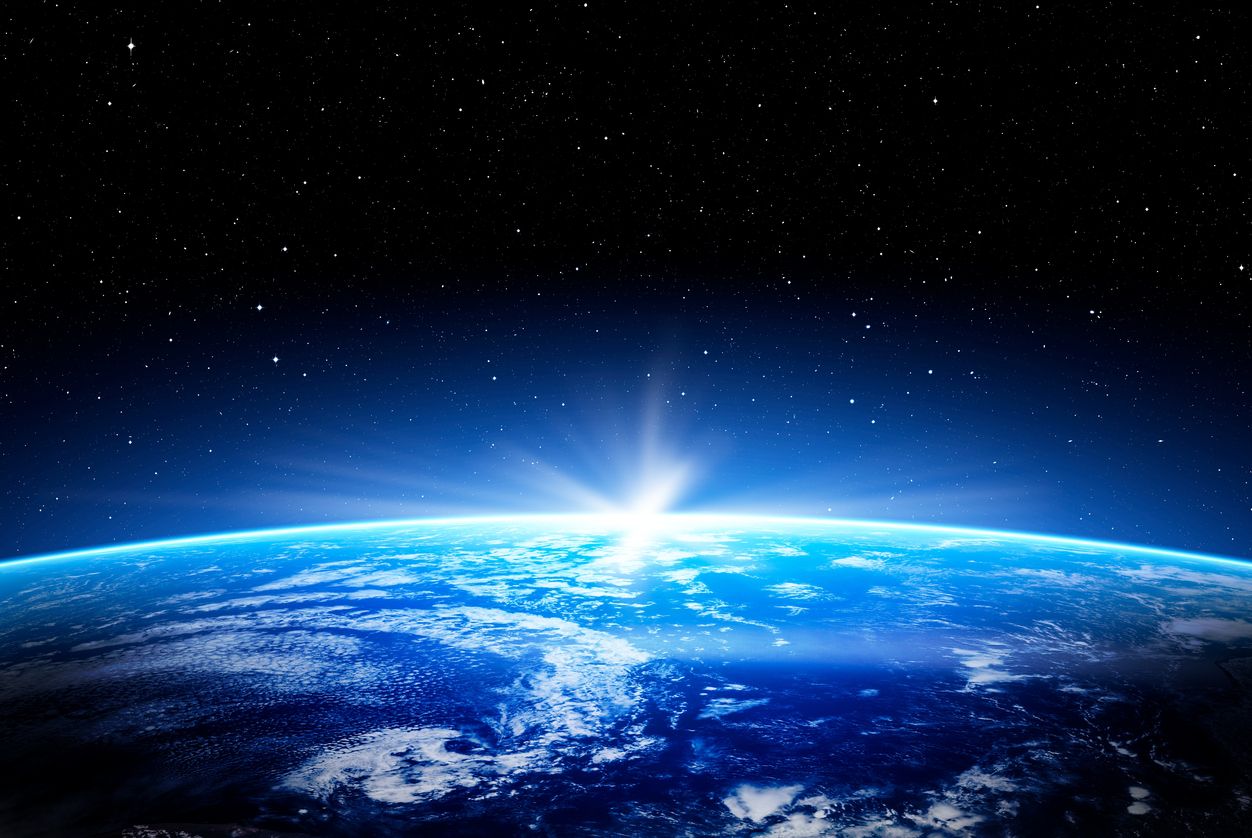 earth space globe planet world global horizon night photo blue view cloud moon design outer sunset sea concept - stock image. Elements of this image furnished by NASA