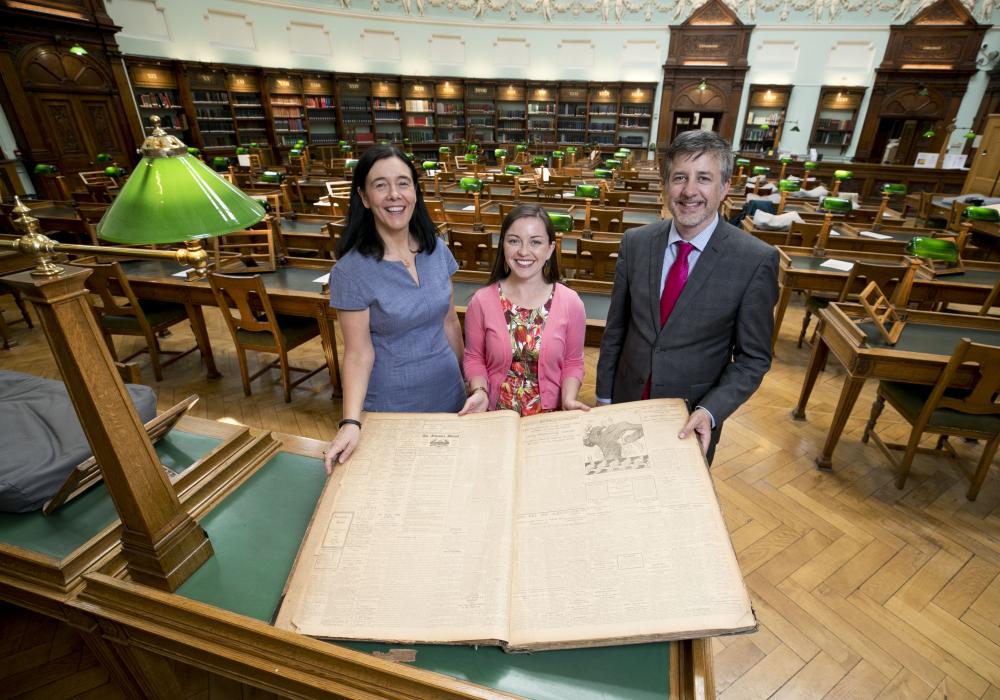 Enterprise and employers will benefit from the expertise of some of IrelandÕs brightest young researchers thanks to an announcement of Irish Research Council funding made today (21.08.19). The investment will support 33 researchers under the CouncilÕs Employment-Based Programme, where each funded researcher is placed in a role with a partner organisation for the duration of their full-time postgraduate studies Ð providing them with an opportunity to carry out their research while directly acquiring workplace experience and skills. Pictured marking the announcement, at the National Library of Ireland were: Sandra Collins, Director of the National Library of Ireland Ð one of the participating employers; Researcher Maeve Casserly, who will be placed at the NLI as part of this scheme and Peter Brown, Director of the Irish Research Council. The value of each award is up to Eur96,000, with a total investment of Eur2.5 million in this yearÕs round. Further information is available from: http://research.ie/
Photo Iain White / Fennell Photography 2019