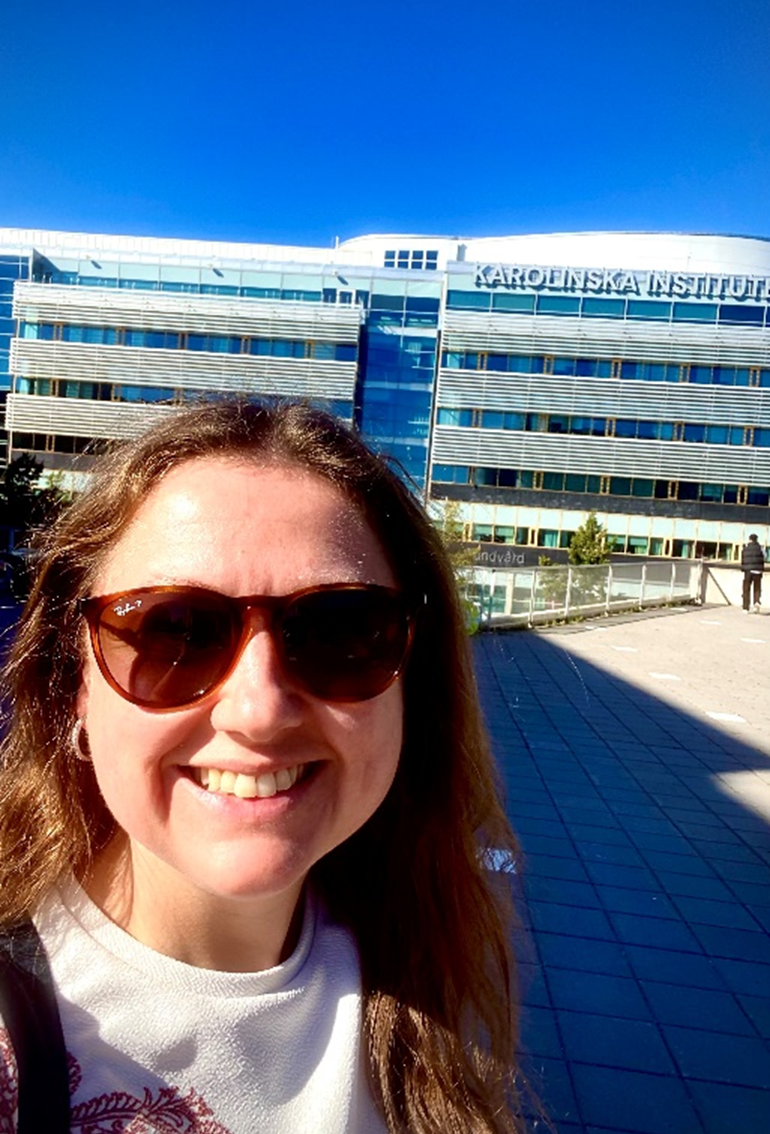 Pictured in front of the university in Stockholm, Dr Féaron Cassidy